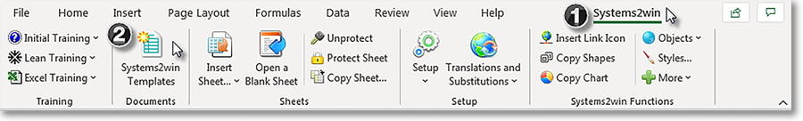 Systems2win in Excel Ribbon